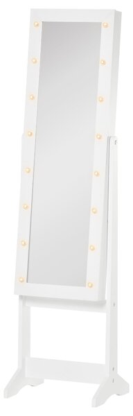 Specchio da Terra Armadio Portagioie Regolabile e Luci LED Bianco 36x30x136 cm