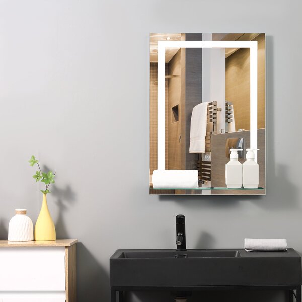 Specchio da Bagno con LED e Mensola in Vetro 70x50 cm