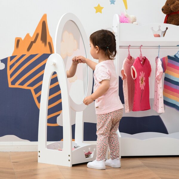 Specchio per Cameretta Bambini 40x30x104 cm con Scaffale Bianco