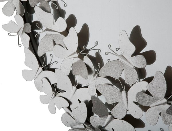 Specchio Farfalle Round Argento Ø74x4x75 cm in Ferro Argento