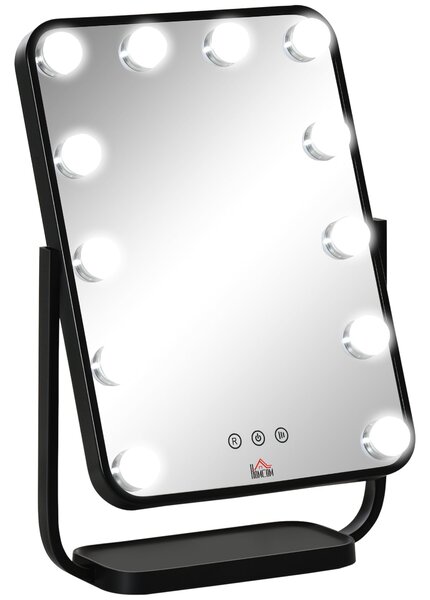 Specchio da Tavolo con LED 32,8x11x47,4 cm per Trucco Make up Nero