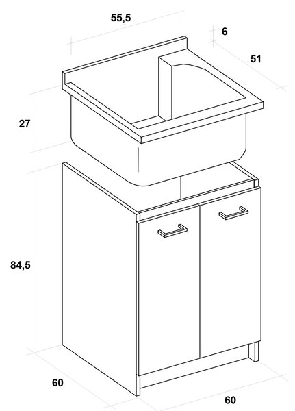 Mobile Lavatoio 60x60x85cm 2 Ante Asse in Termoplastico Montegrappa Marella Bianco