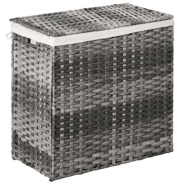 Cesto Portabiancheria Pieghevole 57x34x60 cm in Rattan con Sacco Grigio