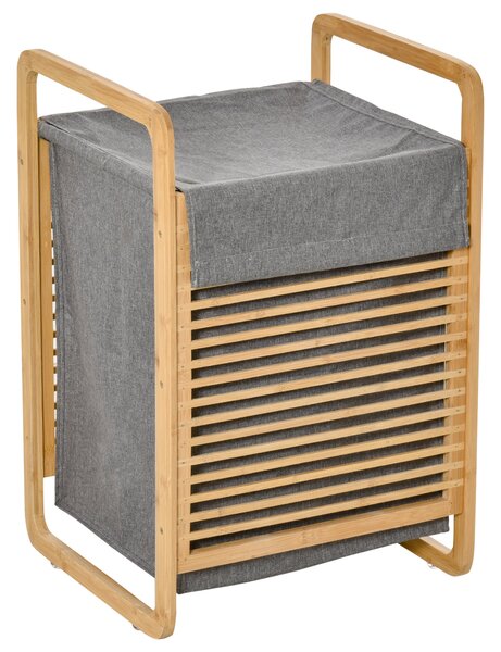 Cesto Portabiancheria 40x35,5x60,5 cm Sacco Rimovibile in Bambù e Tessuto Grigio