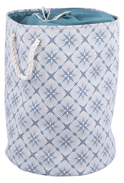 Cesto Portabiancheria con Manici Ø40x50 cm in Poliestere Azzurro e Bianco