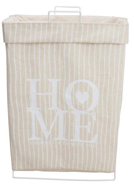 Cesto Portabiancheria Pieghevole con Manici 56x25x38 cm in Tessuto e Metallo Crema