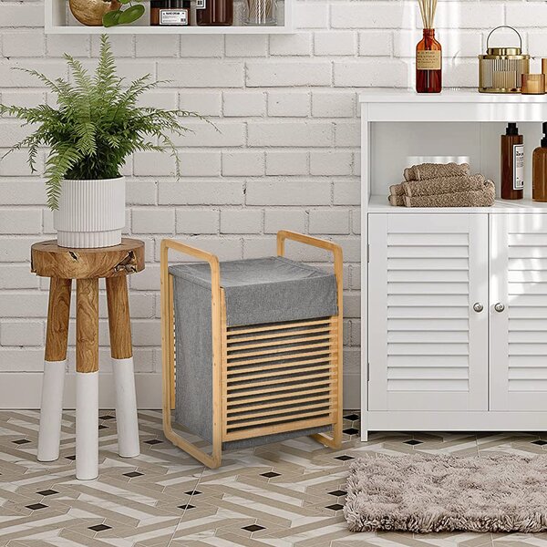 Cesto Portabiancheria 40x35,5x60,5 cm Sacco Rimovibile in Bambù e Tessuto Grigio
