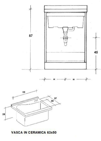 Mobile Lavatoio 63x50x87 cm 2 Ante Asse in Legno Montegrappa Acqua Marella Bianco Lucido