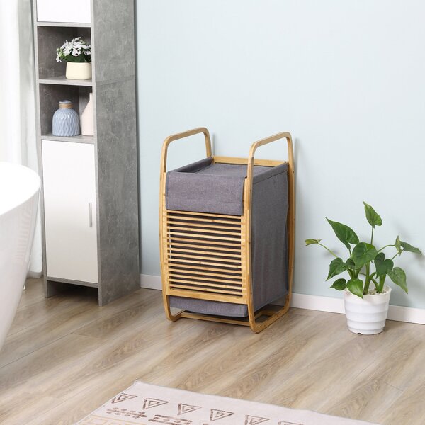 Cesto Portabiancheria 38,5x46,5x75 cm in Bambù Sacco in Tessuto Grigio