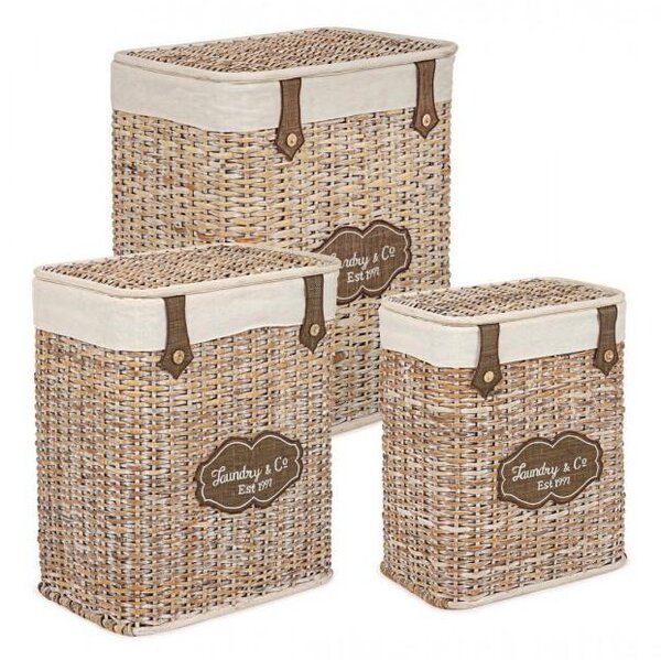 Set 3 Portabiancheria Provenzale Naturale in Rattan