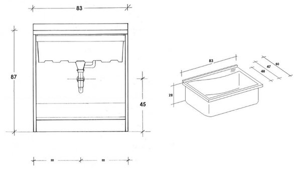 Mobile Lavatoio 83x60x87 cm 2 Ante Asse in Legno Montegrappa Acqua Edilla Bianco
