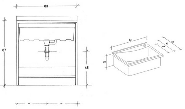 Mobile Lavatoio 83x60x87 cm 2 Ante Asse in Legno Montegrappa Acqua Marella Bianco Lucido