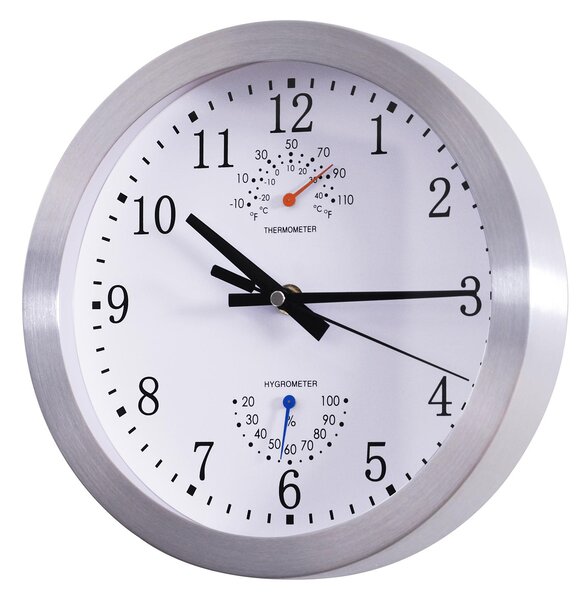 Orologio da Parete Movimento Silenzioso con Termometro e Barometro Argento Ø24.8x4.2 cm