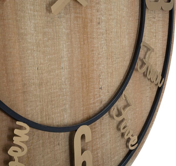 Orologio da Muro Wood Ø60x5 cm MDF e Ferro Oro e Nero