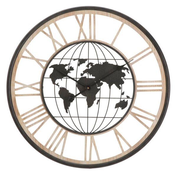 Orologio da Muro World Dark Ø70x5 cm in Ferro e MDF