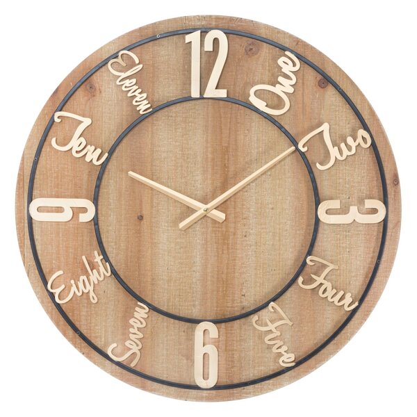 Orologio da Muro Wood Ø60x5 cm MDF e Ferro Oro e Nero