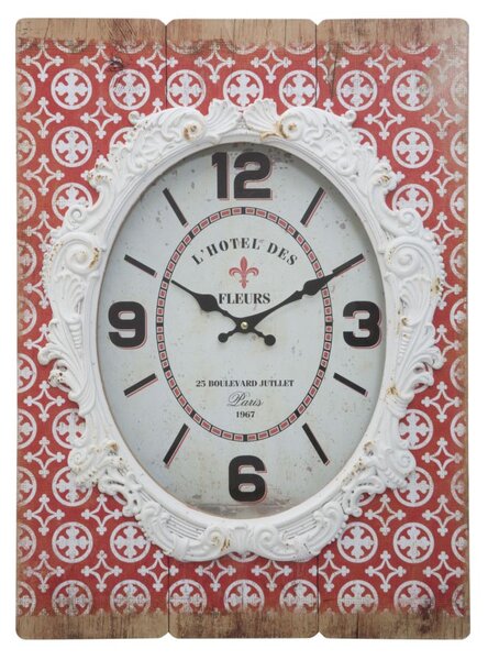 Orologio Shiny 42x7,5x58 cm MDF e Vetro Rosso e Bianco