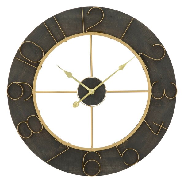 Orologio da Muro Dark Glam Ø70x5 cm in Ferro e MDF Nero e Oro