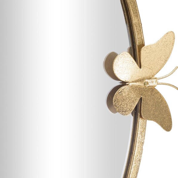 Orologio Glam Butterfly Ø75x4,5 Specchio Ø64 cm in Ferro Oro
