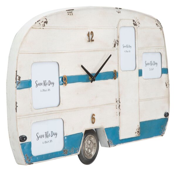 Orologio da Muro Roulotte 79x3,50x46,50 cm in Ferro Bianco e Blu