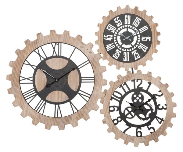 Orologio da Muro 3 Ingranaggi 93x3x74 cm in Ferro e MDF Marrone