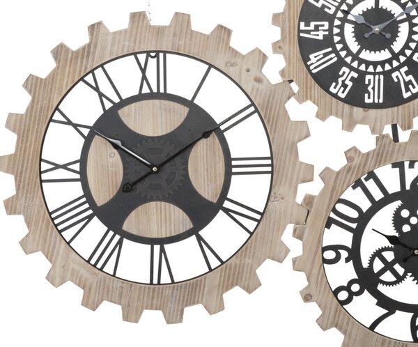 Orologio da Muro 3 Ingranaggi 93x3x74 cm in Ferro e MDF Marrone