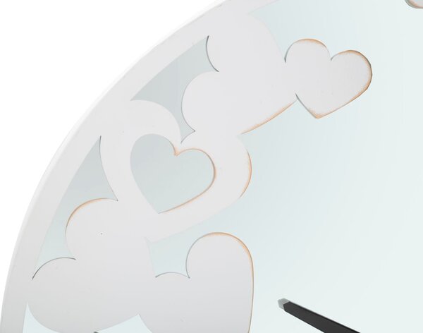 Orologio Bianco Heart Ø55x4 cm in Ferro MDF e Specchio Bianco