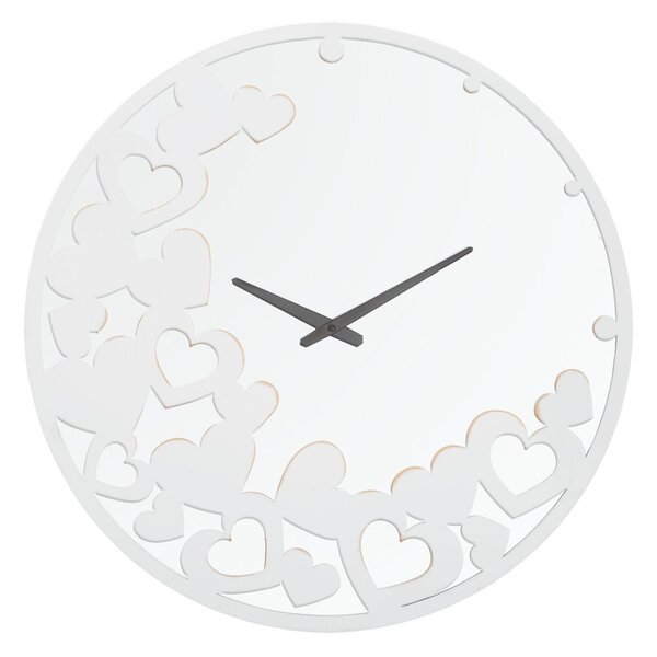 Orologio Bianco Heart Ø55x4 cm in Ferro MDF e Specchio Bianco