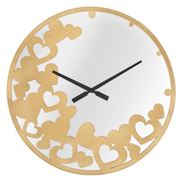 Orologio Oro Heart Ø55x4 cm in Ferro Specchio e MDF Oro