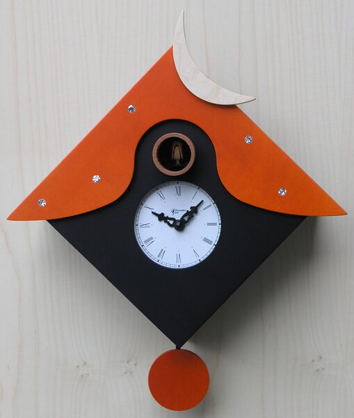 Orologio a Cucù da Parete 34X34X12Cm Pirondini Italia Otranto Nero e Arancio