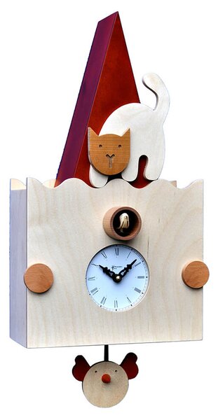 Orologio a Cucù da Parete 24X50X13Cm Pirondini Italia Micio Faggio e Betulla