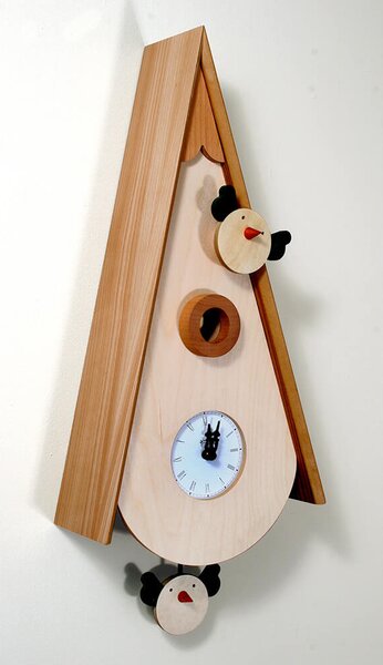 Orologio a Cucù da Parete 26X54X14Cm Pirondini Italia Uccellini Faggio e Betulla