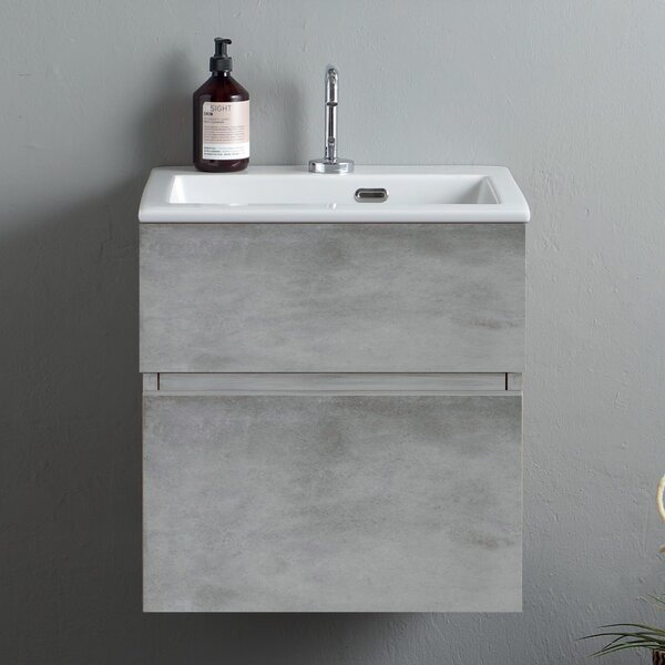 Mobile lavatoio sospeso di design con lavandino senza strizzatoio cemento - Olimpo Docce