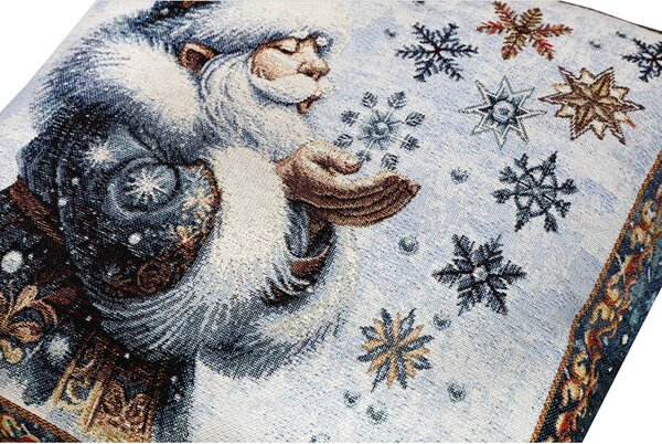Federa natalizia con arazzo in lurex con Babbo Natale magico e fiocchi di neve