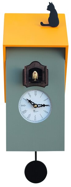 Orologio a Cucù da Parete 17x37x12 cm con Gatto Pirondini Italia Vicenza Grigio Cemento