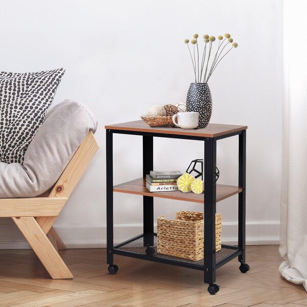 Carrello Portavivande da Cucina 3 Ripiani 60x40x76,5 cm in Metallo e Legno Nero