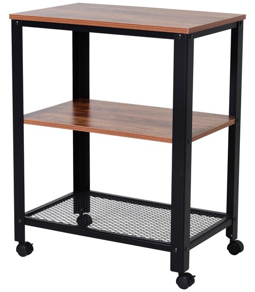 Carrello Portavivande da Cucina 3 Ripiani 60x40x76,5 cm in Metallo e Legno Nero