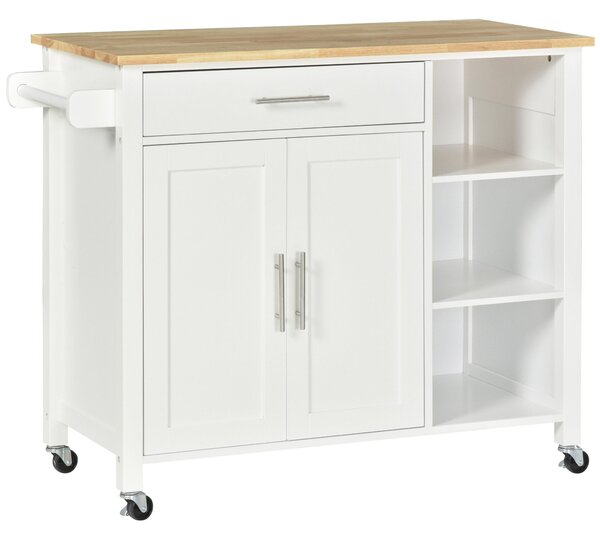 Mobiletto Carrello da Cucina 107,5x48x89 cm con Ruote in Legno MDF Bianco