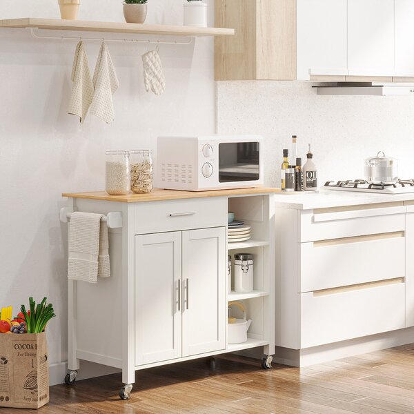Mobiletto Carrello da Cucina 107,5x48x89 cm con Ruote in Legno MDF Bianco