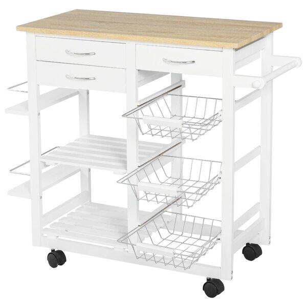 Carrello da Cucina 92x37x82 cm in Legno MDF Bianco