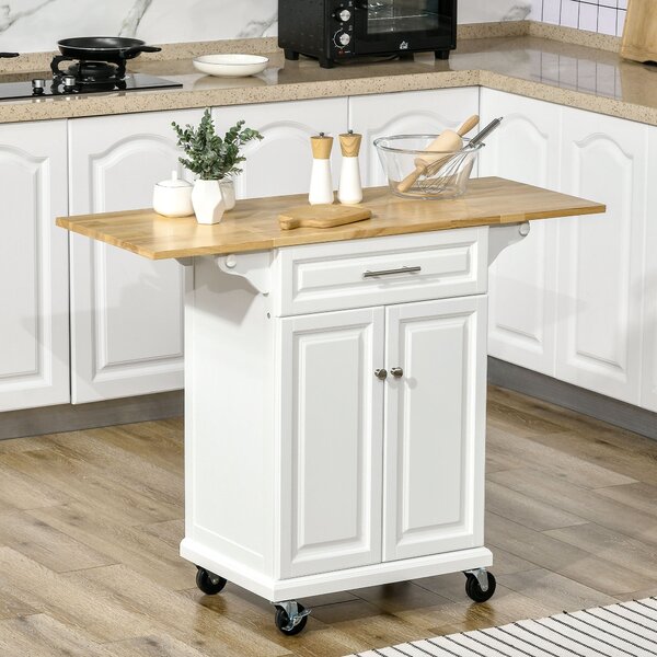 Carrello da Cucina Espandibile 1 Cassetto 2 Ante 119,6x45,7x91,2 cm con Ruote Bianco