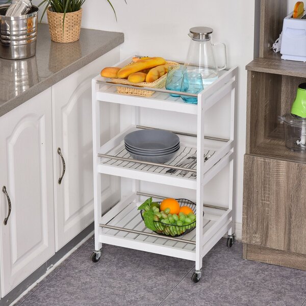 Carrello da Cucina 45x38x78 cm 3 Ripiani in Legno Bianco