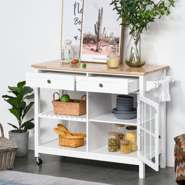 Mobiletto Carrello da Cucina 116,5x48x86,5 cm in MDF con Cassetti e Mensole Bianco