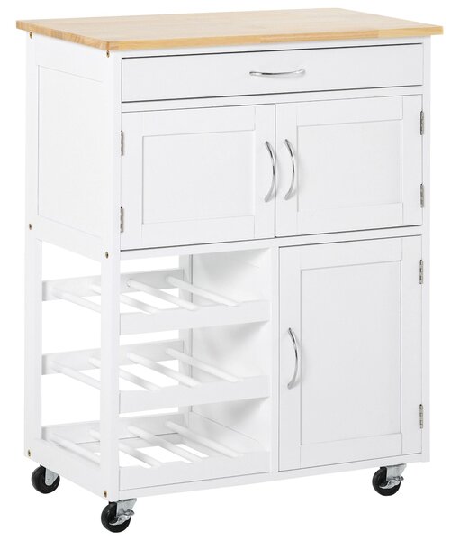 Carrello da Cucina 1 Cassetto 3 Ante 67x37x87 cm in Legno Bianco