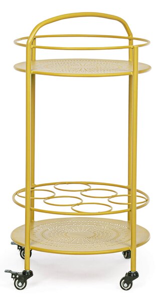Carrello da Cucina 45x81 cm con Portabottiglie e Ruote in Acciaio Ocra