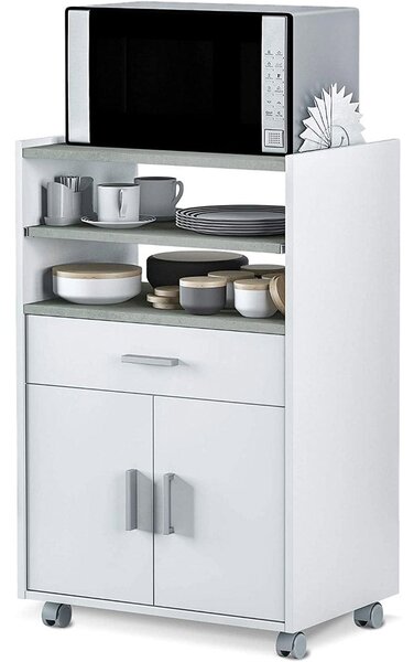 Mobile Carrello da Cucina 1 Cassetto 2 Ante 59x40x92 cm in Legno Bianco