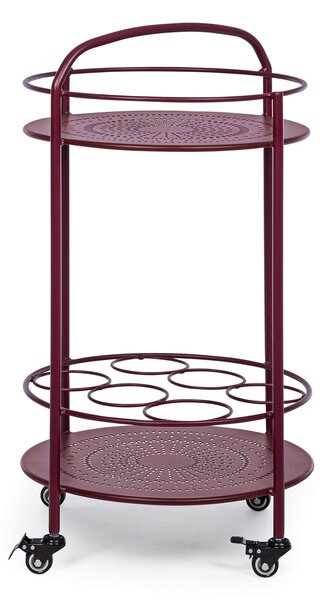 Carrello da Cucina 45x81 cm con Portabottiglie e Ruote in Acciaio Bordeaux