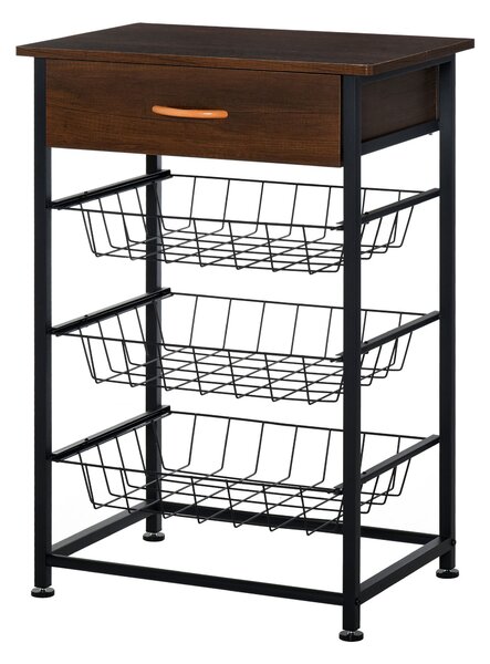 Mobiletto da Cucina 3 Cestelli 1 Cassetto 60x40x86,3 cm in Metallo Marrone e Nero
