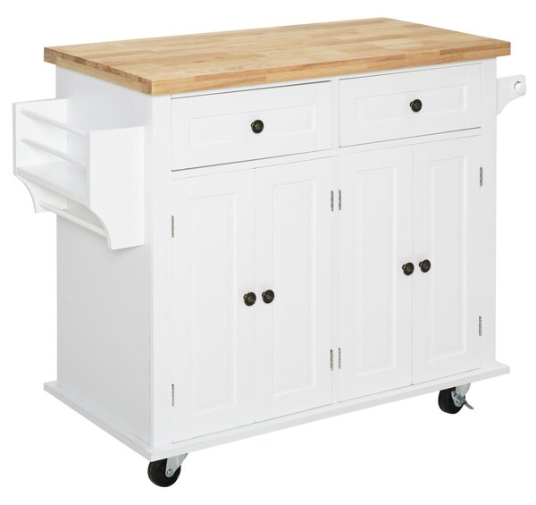 Carrello da Cucina Portavivande con Cassetti e Portaspezie 111x44,5x82,5 cm in Legno Bianco
