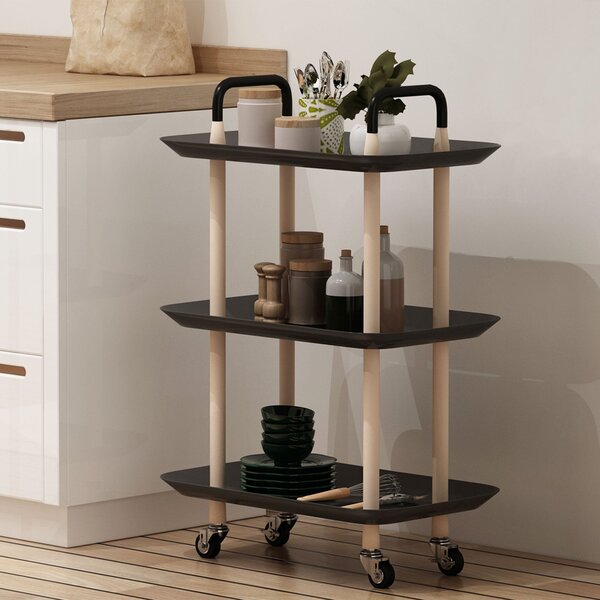 Carrello da Cucina 57,5x36,5x85 cm in Metallo e Plastica Nero e Marrone
